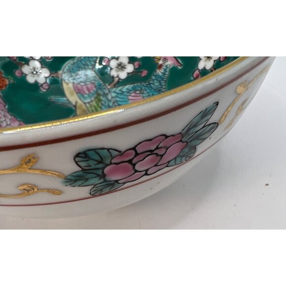 Vtg Imari Ware Gold Trim Hand Painted Bowl Peacocks, Flowers - Picture 3 of 7